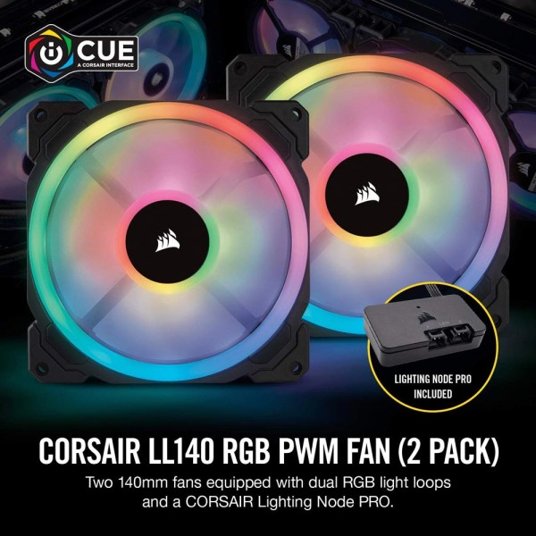 Corsair Case LL140 140mm RGB Dual Light Loop PWM 2 Fan Pack (CO-9050074-WW) (CORCO-9050074-WW)